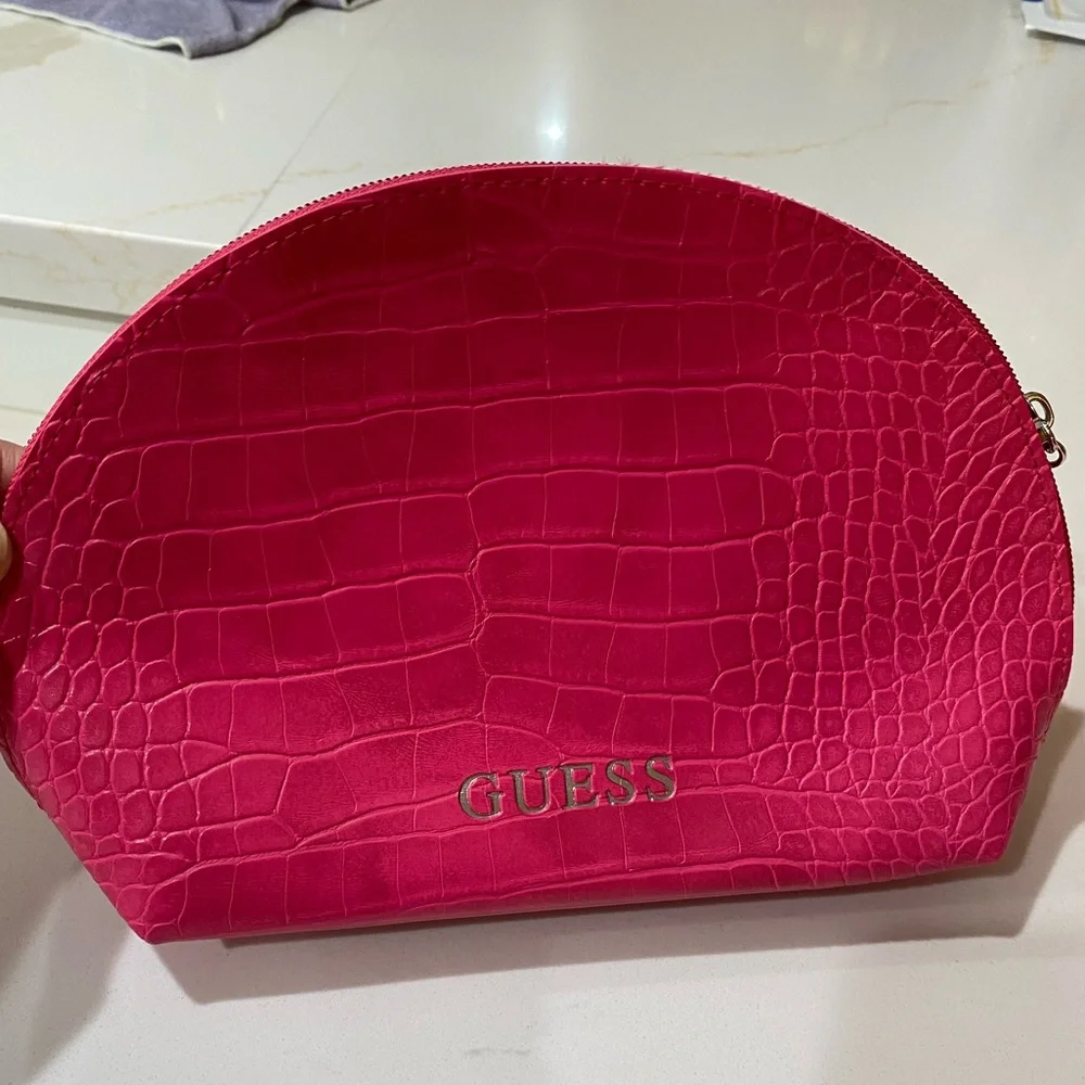 Guess Pink Cosmetic Bag with Croc-Embossed Texture